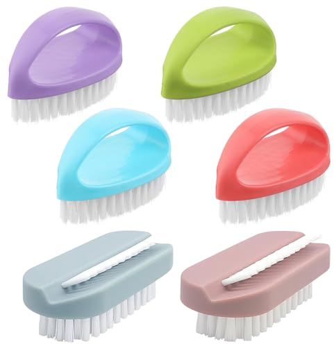 6 PCS Nail Brush, Double-Sided Cleaning Fingernail Scrub Brushes, Soft & Stiff Bristles, Nail Brushes for Cleaning Nails for Mechanics, Gardeners (Red, Blue, Green, Purple, Pink)