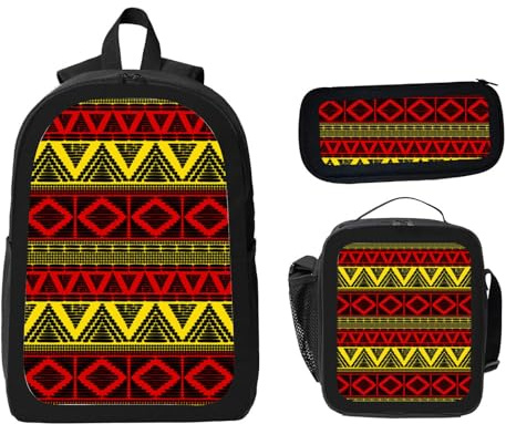 ZaCosy Tribal African Uganda flags colors Ethic Backpack with Lunch Box Pencil Set 3 Women Men