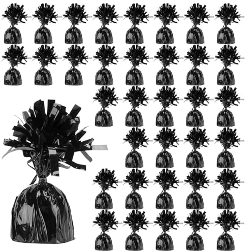 NAMYEUT 36 Stück Schwarz Ballongewichte für Heliumballons, 170g Luftballon Beschwerer, Helium Ballon Gewicht mit Alufolie für Hochzeit, Geburtstag, Partydekoration, 5x9cm