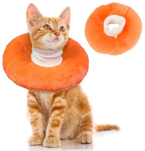 Hjumarayan Katzenkragen Leckschutz Weich - Kragen Katze Leckschutz nach OP, Halskrause Katze Weich Schutzkragen Einstellbarer Trichter, Orange M