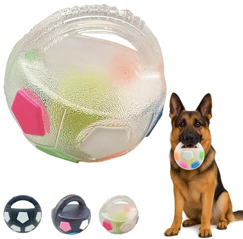 Rociveya Palla antistress per cani, palla in gomma resistente ai morsi con manico per cani, giocattolo interattivo per la cura dei denti e lo stress, morbida palla da masticare per cani di taglia