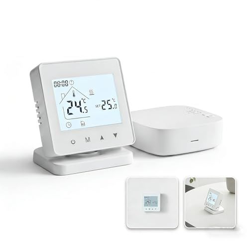 ToolsEvery Termostato inalámbrico Inteligente diseñado para calefacción de Agua de Caldera de Gas con Receptor Remoto, Fuente de alimentación USB/batería y compatibilidad con Aplicaciones (sin WiFi)