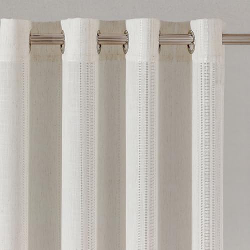 Boho Gardinen Kurz 140x145cm Vorhänge Leinen-Gardine Beige mit Ösen Vintage Landhaus Web-Löchern Makramee Häkelgardine für Küche Balkon Bistro Wohnzimmer Modern Schlafzimmer Halbtransparent Natur 2PC