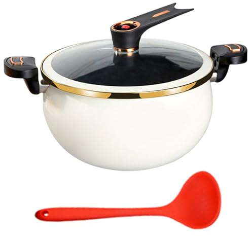 Mini Pressure Cooker - 8L Fast Heating Pot with Lock Handles See Through Lid for Stove, White