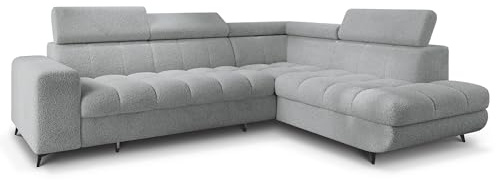 Masseno Ecksofa MORIVA Q R-S mit Schlaffunktion L-Form, Klassisch Sofa mit Bettkasten, Wohnzimmersofa, Couch, Soffa, Bettsofa, Couchgarnitur - Hellgrau, Quelle 83