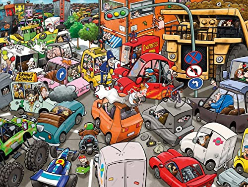 Jigsaw Puzzles For Adults - Chaos On The Road - 1000 Piece Jigsaw Puzzles For Adults, Teens, Kids | Made In The UK | Recycled Puzzleboard | Funny Cartoon Puzzles