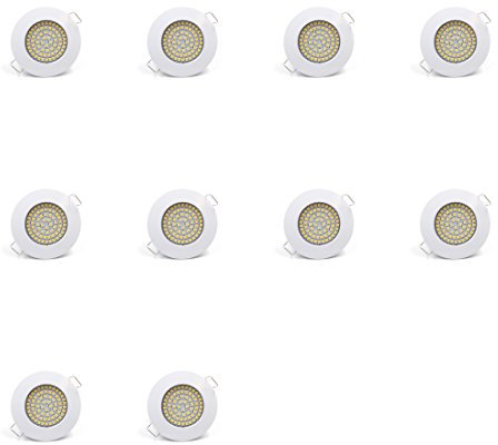 vislux LED Einbaustrahler 230V - 58mm - 70mm - Einbauspots Badezimmer- Energiesparende warmweiße Einbauleuchten - 3,5W 330lm 3000K - (10er Set) - (Weiß)