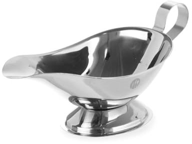 HENDI Salsera, 280 ml, con base, cazo recipiente pequeño para salsas, salsera con pico vertedor, 200x100x(H)105mm, acero inoxidable
