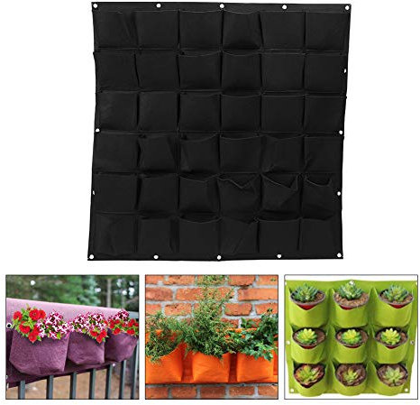 Zerodis 36 Poches Sac à Plantes Mural en Feutre Sac de Plantation Vertical Pot de Fleurs Mural Décoration Suspendue pour Jardin Balcon décoration d'intérieur et d’extérieur(Noir)