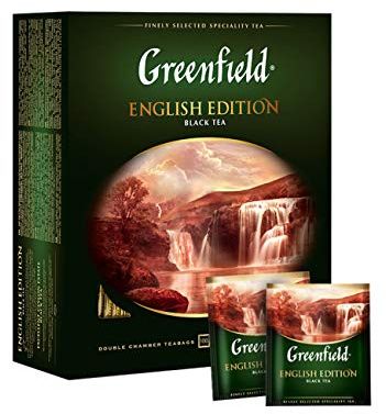 Greenfield English Edition Сlassic Collection Thé noir finement sélectionné 100 sachets de thé à double chambre avec étiquettes dans des sachets en aluminium