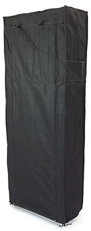 PrimeMatik - Armario ropero y Zapatero de Tela Desmontable 60 x 30 x 160 cm Negro con Puerta Enrollable