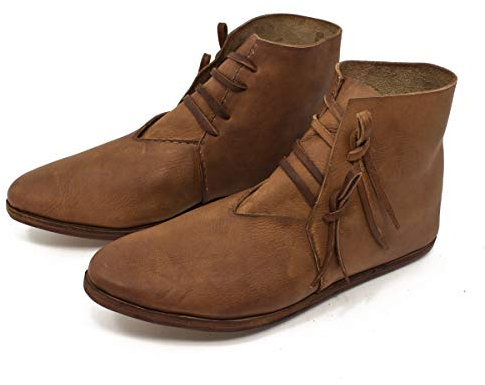 Vehi Mercatus Mittelalter-Schuhe geschnürt doppelt besohlt Dunkelbraun handgefärbt Gr. 44