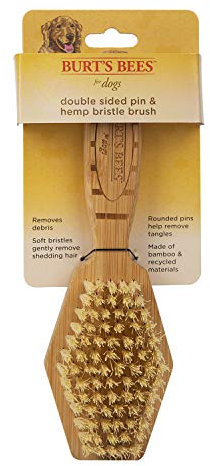 Burt's Bees for Dogs Doppelseitige Hundebürste mit Nadel und Hanfborsten, beste Allzweck-Hundebürste, um Haarausfall zu reduzieren, für lange und kurzhaarige große Hunde, Bambus