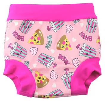 BabyPreg Baby Kids Swim Nappies Cover Diaper Pants High-Waisted Belly Protection Swimming Shorts (Pink (Drink),2-3 Years)