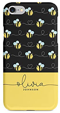 Tirita Personalised Initials Custom Hard Phone Case Compatible with iPhone 7 Plus & 8 Plus PRINTED GLITTER, NOT REAL GLITTER Honey Bees Flying Bumblebees