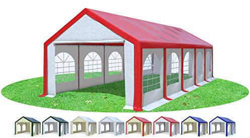 Stabilezelte Partyzelt 4x10m Modular Professional PVC 500 g/m² mit Fenster ROT Weiss