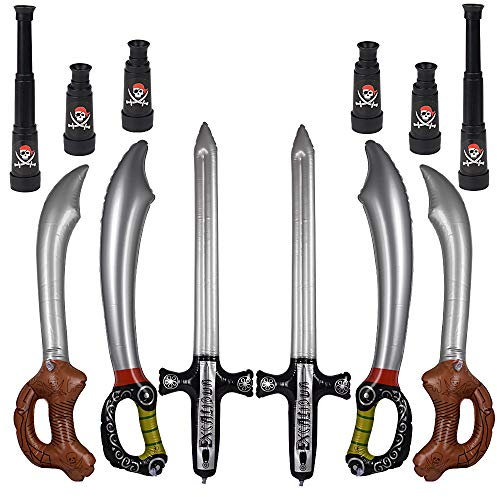 VINFUTUR 12 Pz Gonfiabile Pirata Spada con Telescopio Pirata per Decorazioni Costume di Pirati Tema Articoli per Feste