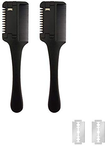MSDADA Haarschneider Kamm, 2 Stück Doppelseitig Haarrasierkamm mit 2 Ersatzklingen Trimmer Kamm Ausdünnen und Schneiden von Haaren Haarschnitt Hause Haarschneiden und Stylen