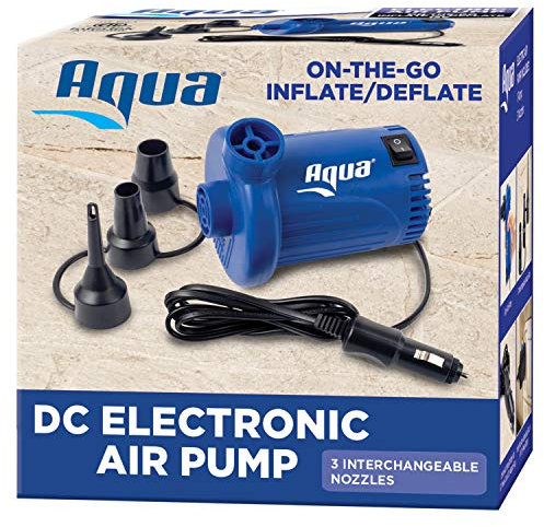 Aqua DC Electric Air Pump – 12v – Heavy Duty Air Pump for Inflatables with 3 Nozzle Attachments – Blue
