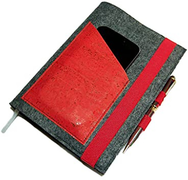 Kalenderhülle DIN A5 aus Merino Wollfilz & Kork | Buchkalender Hülle mit Handyfach, Stiftehalter & Kartenfach | Organizer Cover handgefertigt