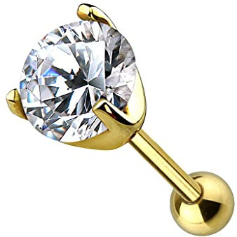 Piercingfaktor Piercing 585 Gold Stecker Knorpel Daith mit klaren Kristall Glitzer Ohr Cartilage Tragus Helix Ohrpiercing Barbell Stab Gelbgold 5mm