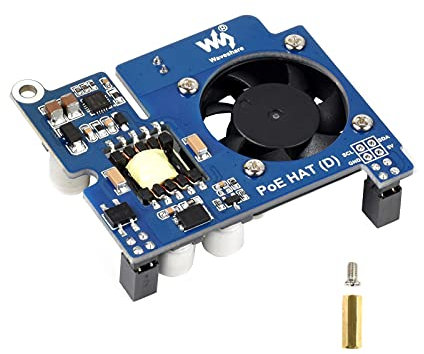 Power over Ethernet PoE HAT for Raspberry Pi 4B/3B+, IEEE 802.3af-Compliant, 5V 2.5A DC Output, PoE HAT Onboard Cooling Fan, Compatible with Raspberry Pi Official 4B/3B+ Case