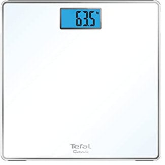 Tefal Classic Pèse-personne balance 31 x 31 cm Capacité maxi 160 kg Graduation 100g Afficheur rétro-éclairé Piles fournies PP1501V0 Blanc