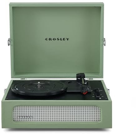 Crosley Voyager Giradischi con 2 altoparlanti, Bluetooth In & Out e AUX - Giradischi Vintage a 3 velocità - Per vinili da 7, 10 e 12 - Portatile con custodia integrata (Savio.)