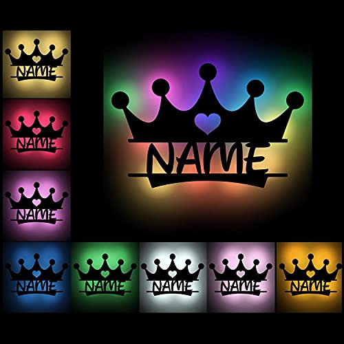 Prinzessin Krone Wand Nachtlicht USB Farbwechsel Lampe mit Namen personalisiert