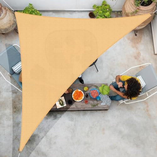 Sunnylaxx 3x3x4,25m Sabbia Tenda a Vela Triangolare Vela Ombreggiante, 185G HDPE Vele Parasole Protezione UV 95%,per Esterno, Giardino e Terrazza, Piscina