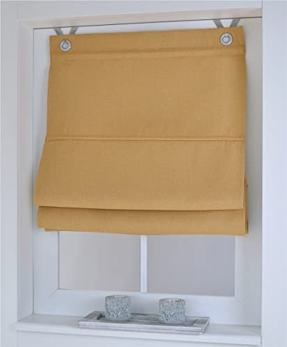 Raffrollo Thermo Ösenrollo Dimout Curry Blickdicht Verdunkelung Breite ca. 100 cm x Höhe ca. 130 cm (ca. 100 x 130 cm, Curry)