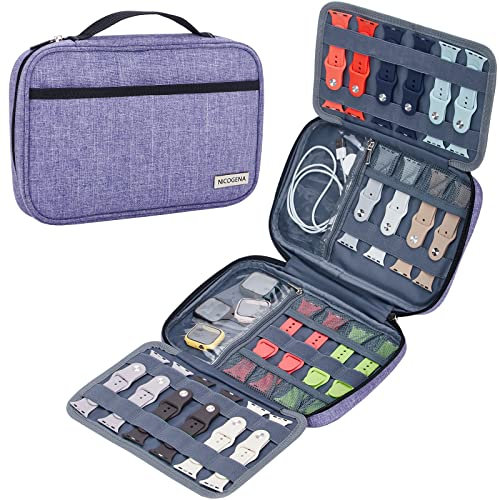 NICOGENA Funda de transporte para 32 correas de reloj, bolsa organizadora de viaje compatible con correas de Apple Watch y otros accesorios, solo bolsa, color morado
