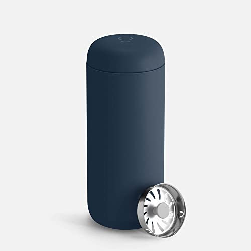 Fellow Carter Move Travel Mug - Vacuum Insulated Stainless Steel Coffee and Tea Dommel with Ceramic Interior and Splash Guard, Stone Blue, 16oz Cup