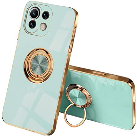 SEEKOO Schutzhülle für Xiaomi 11 Lite 5G NE/Xiaomi Mi 11 Lite, ultradünn, elegant, aus weichem Silikon, Galvanik, Design, stoßfest, TPU-Gel, Schutzhülle mit 360 Grad Rotation, Ring, Hellgrün