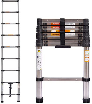 2,6m Teleskopleiter, rutschfeste Klappleiter mit Gummifüßen, Kompakte Mehrzweck-Edelstahlleiter, 150 kg Maximale Tragfähigkeit
