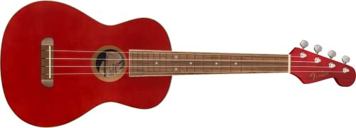 Fender Avalon Tenor-Ukulele für Erwachsene und Kinder, Eschenholz-Konstruktion, Walnuss-Griffbrett, Klassischer Fender Stratocaster Kopf, in Kirsche