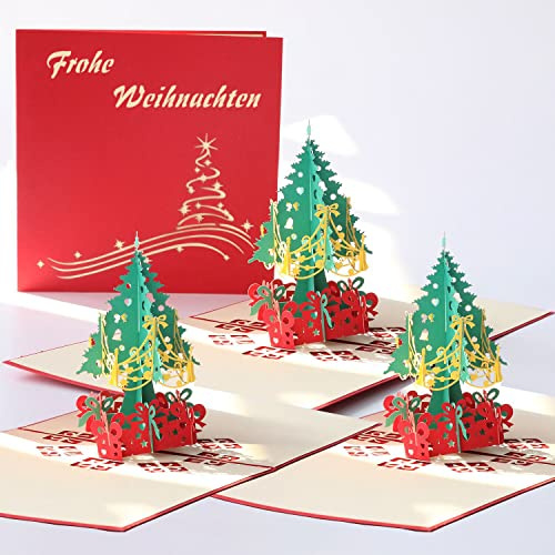 LOOGI Weihnachtskarten Pop-Up, 3D Karte Weihnachten Grußkarte mit Frohe Weihnachten Popup Weihnachtsgrußkarte Geschenkkarte mit Umschlag als Gutschein oder für Geldgeschenke, 3-er Pack