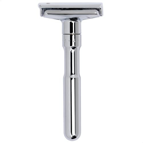 MERKUR Rasierhobel Futur 701 | Designklassiker Glanzchrom | Zweiteiliger Rasierer mit geradem Schnitt | Ideal für Nassrasur | Zinkdruckguss | Messing Griffstück | Made in Germany