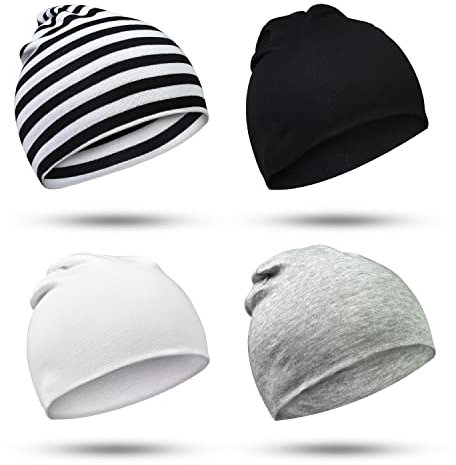 SPTRAMLE Baby Jungen Mützen, 4 Stück Hut, weiche und süße Strickmütze, weiche, doppellagige Mütze für 0–3 Jahre alte Babys, Jungen und Mädchen