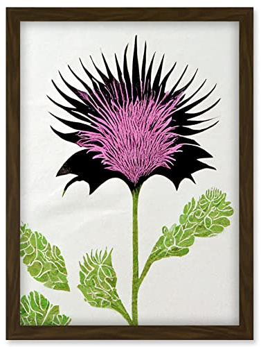 Doppelganger33 LTD Linocut Scottish Thistle Abstract Wildflower Artwork Framed Wall Art Print A4