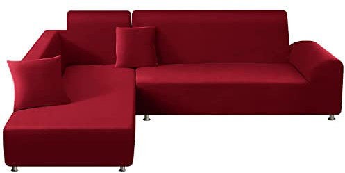 ShowyLive Sofa Überzug Couch Überzug 2er Set für Ecksofa L-Form Sofabezug 2 Sitzer+2 Sitzer, mit 2 Stück Kissenbezug, Rot