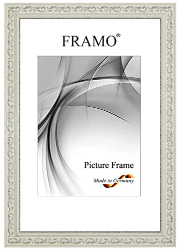 FRAMO Barock Bilderrahmen 70 x 105 cm aus Massivholz | Alt-Weiß Silber | Farbe/Größe wählbar | Retro Vintage Antik Rahmen N°090