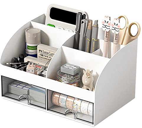 Organiseur de bureau, boîte de rangement pour maquillage et papeterie, tiroir pour bureau, organisateur de bureau pour la maison, le bureau et l'école (Blanc)