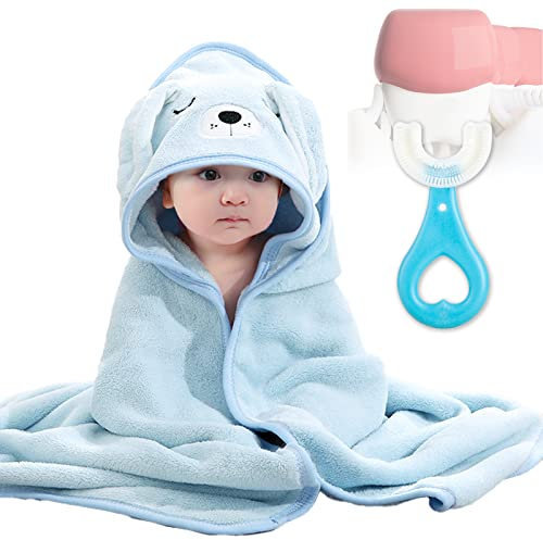 DKDDSSS 2PCS Handtuch Kapuze Badetuch Baby, Babyhandtuch Set, Kapuzenhandtuch Baby Super Saugfähiges, Weiches Badeponcho Baby Badetuch für Babybaden Unisex, Blue