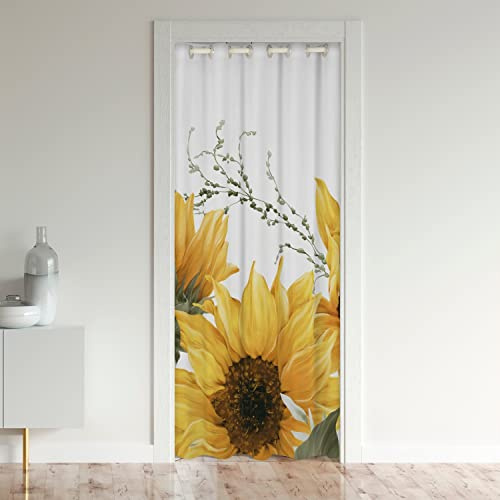 Loussiesd Sonnenblume Türvorhang 132x203cm für Tür Privatsphäre Wassercolor Botanische Zweige Schrank Vorhang für Innentür Raumteiler für Floral Verdunkelung Verdunkelungsvorhang Natur