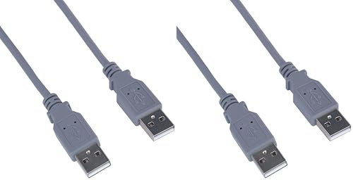 PremiumCord Câble USB 2.0 Haute Vitesse M/M 1 m, A Mâle vers A Mâle, Câble de Connexion USB pour Disque Dur Etc., Double Blindage, AWG28, Couleur Gris, Longueur 1 m (Lot de 2)
