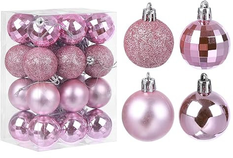 uxcell 24 Stück rosa 3,8 cm Weihnachtskugeln, Ornamente, bruchsichere Ornamente, hängende Kugeln für Weihnachtsbäume, Hochzeiten, Party-Dekorationen