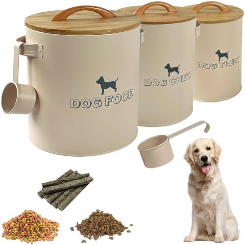 Crystals Pet Dog Food Storage Container Bin - Dog Food Containers for Dry Food - Dog Biscuit Storage Containers - Airtight Pet Food Container - Dog Food Storage Bin - Cream