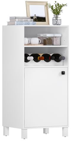WOLTU Küchenschrank mit Weinregal, Bücherregal, Küchenregal stehend, Mehrzweckschrank Aufbewahrungsschrank, Bücherschrank, mit Tür und verstellbaren Regalböden, Weiß, 48x108x40 cm, KSK01ws