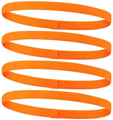 4 Stück Haarband Jungs Sport, Haarband Herren, Stirnband damen, Haarbänder Damen Dünn, für Yoga Fußball Joggen, Fussball-Fluoreszierendes Orange